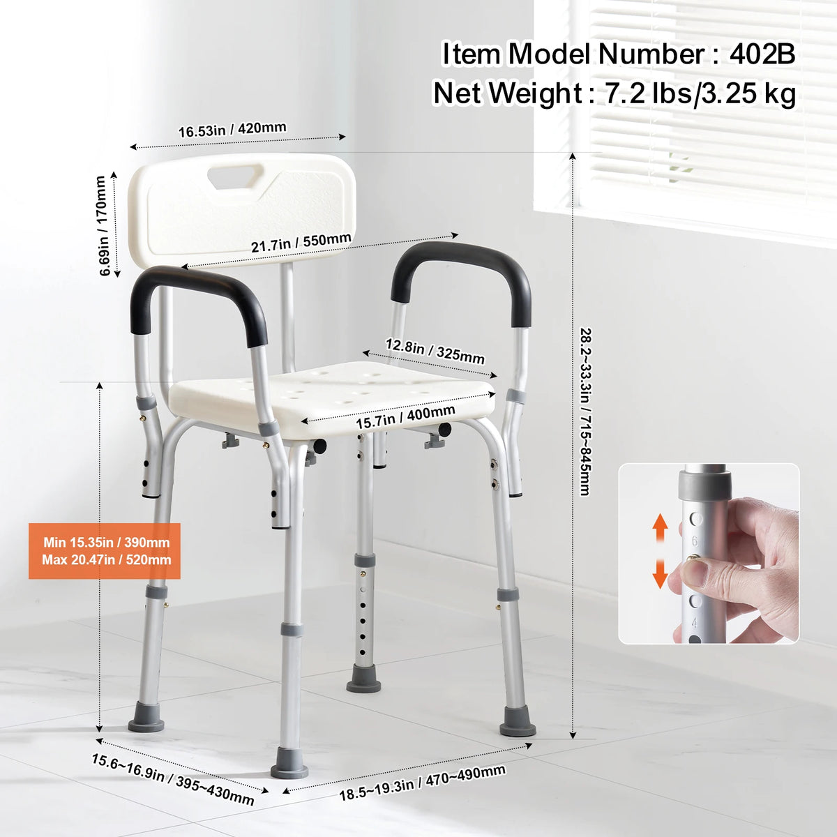 SucceBuy Adjustable Shower Chair With Back For Safe Bathroom Support