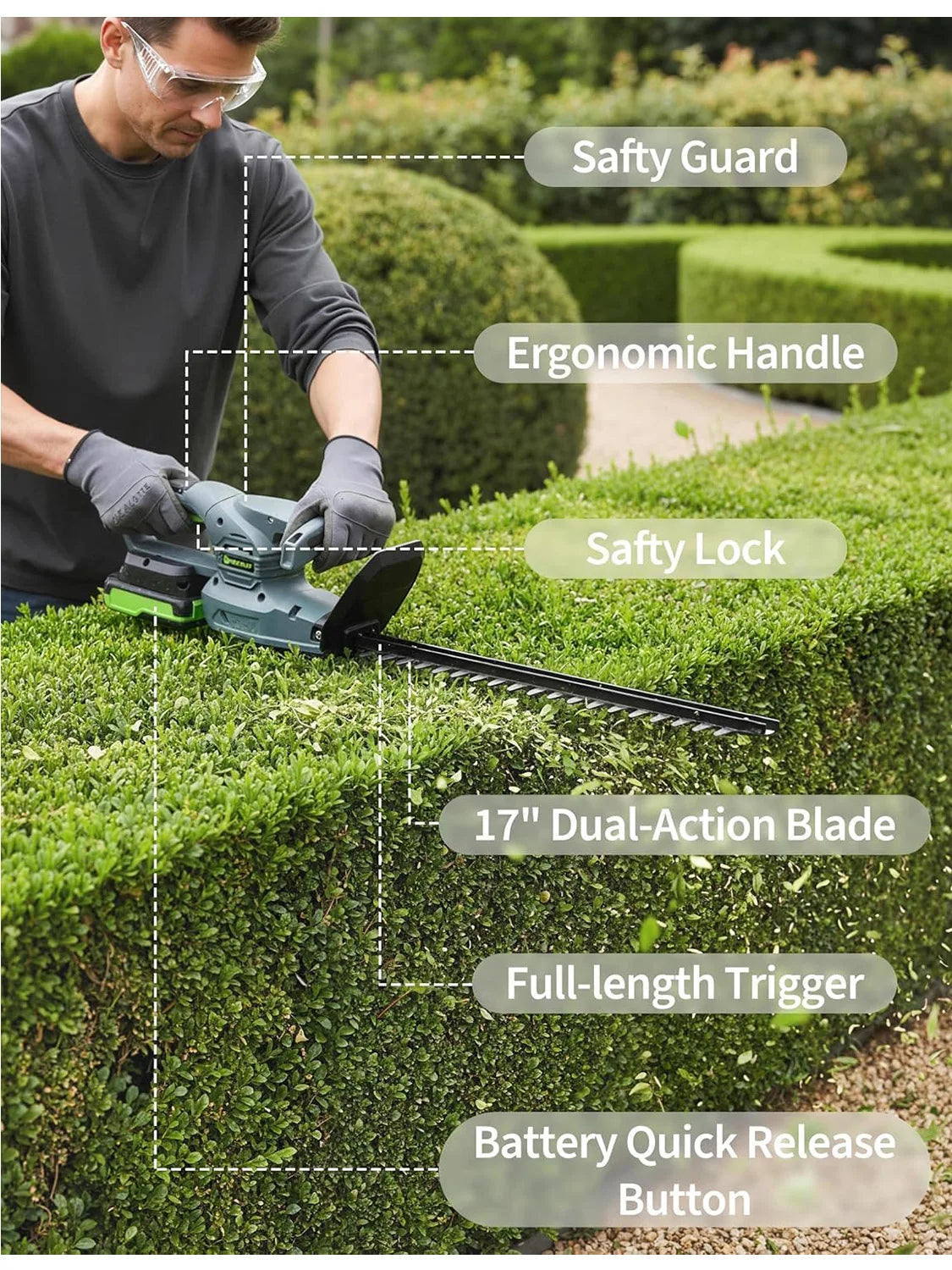 ANIXOL Cordless Hedge Trimmer With Battery And Charger