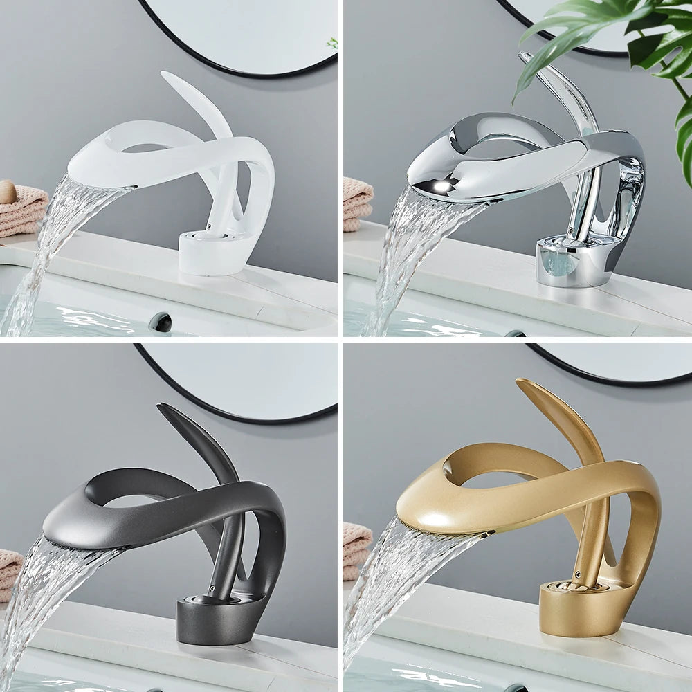 Rozin Basin Faucet Waterfall Deck-Mount Hot Cold Mixer Tap