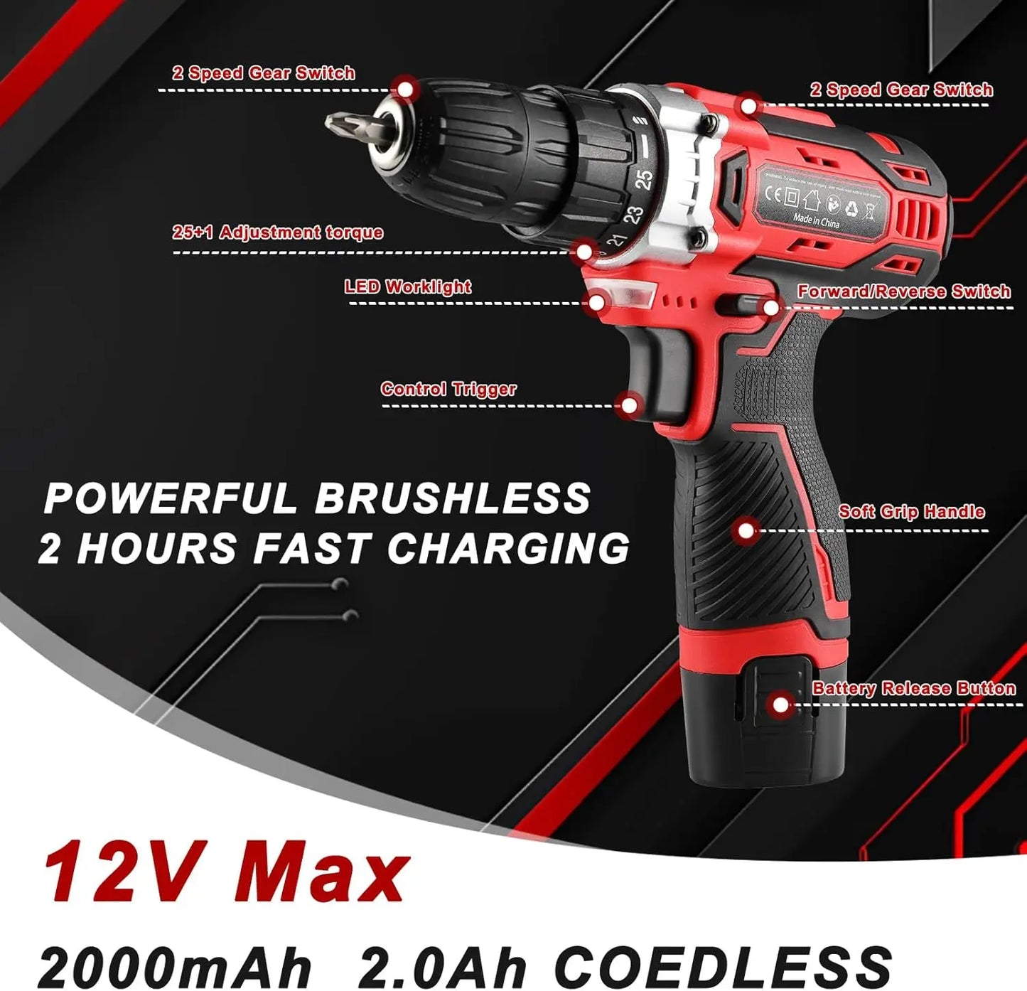 TLGREEN 138 Pieces Power Tool Set With 12V Cordless Drill