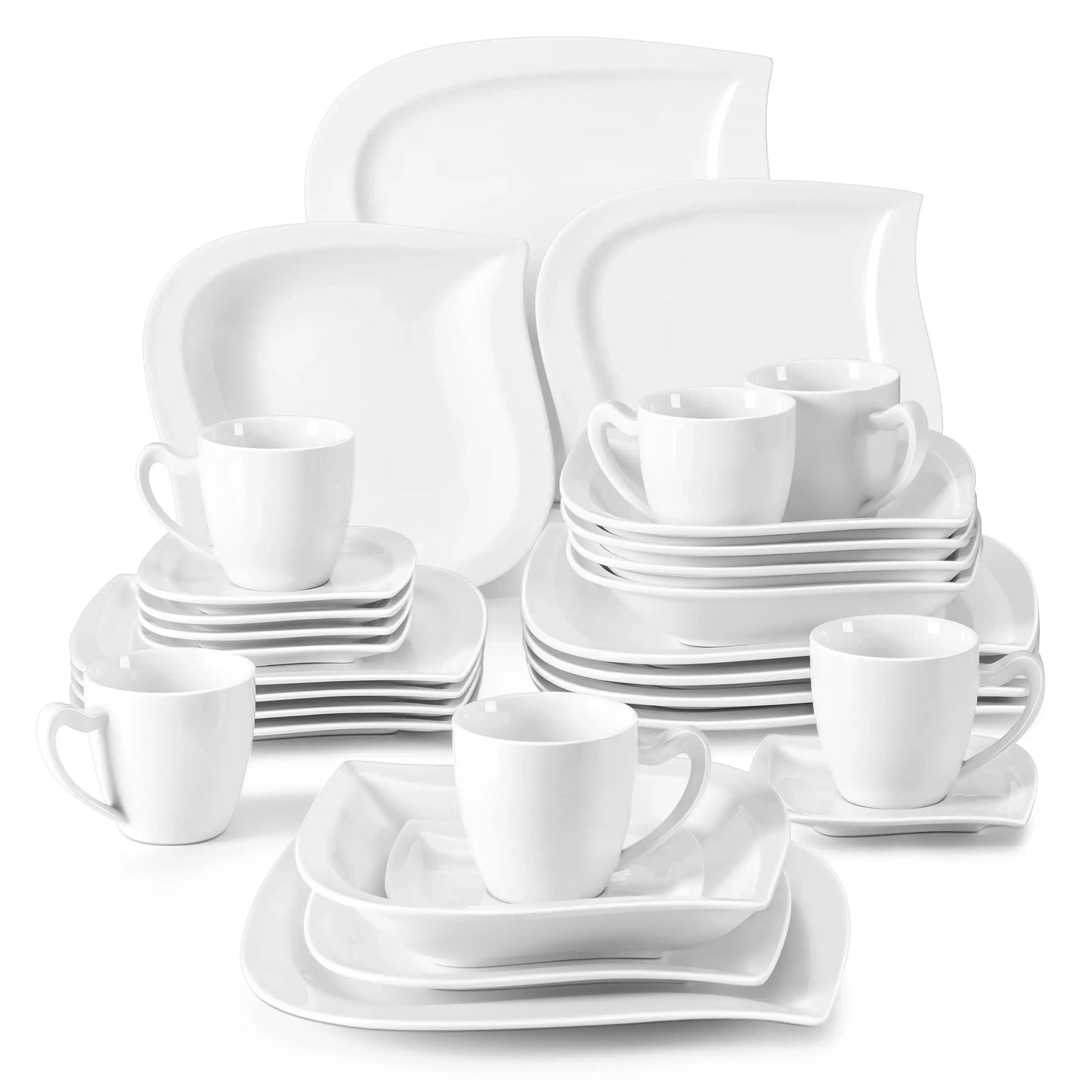 MALACASA Porcelain Dinner Set With Cups And Saucers 30 Or 60 Pieces