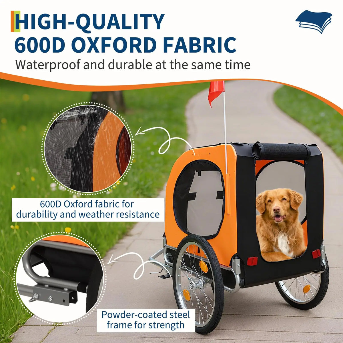 Foldable Dog Bike Trailer With Quick Release Wheels And Mesh Windows
