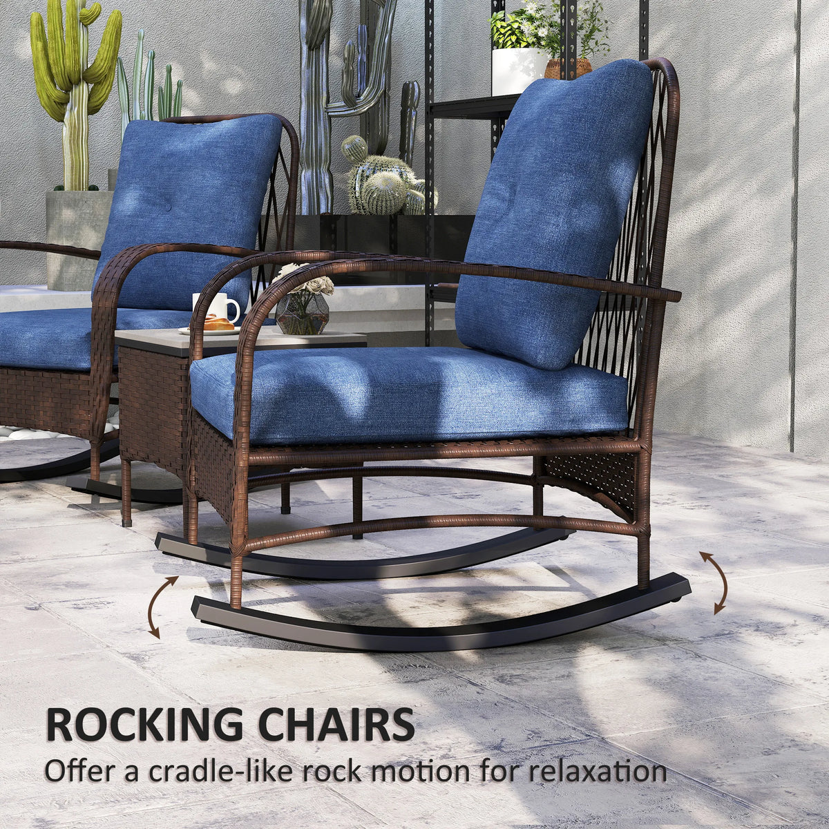 Outsunny Outdoor Rattan Patio Rocking Chairs And Coffee Table Set