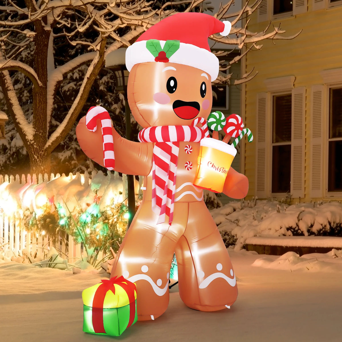 HiMISS Lighted Inflatable Gingerbread Man Christmas Yard Decoration
