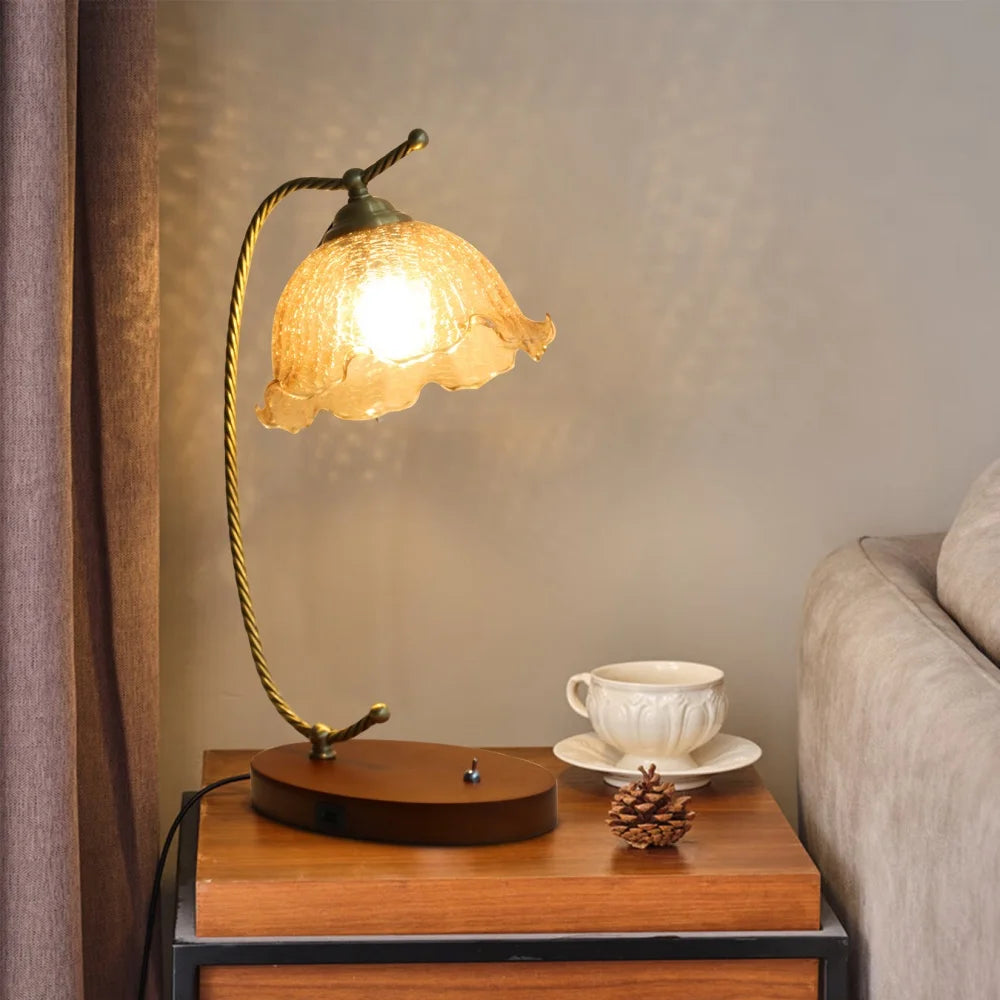 Mid Century Modern Glass Flower Desk Bedside Reading Lamp