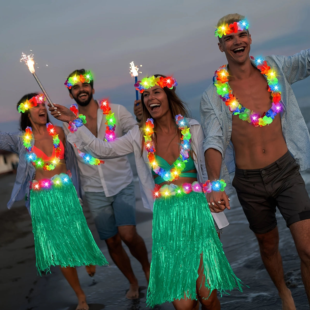 LED Hawaiian Flower Necklace Party Lei For Tropical Celebrations