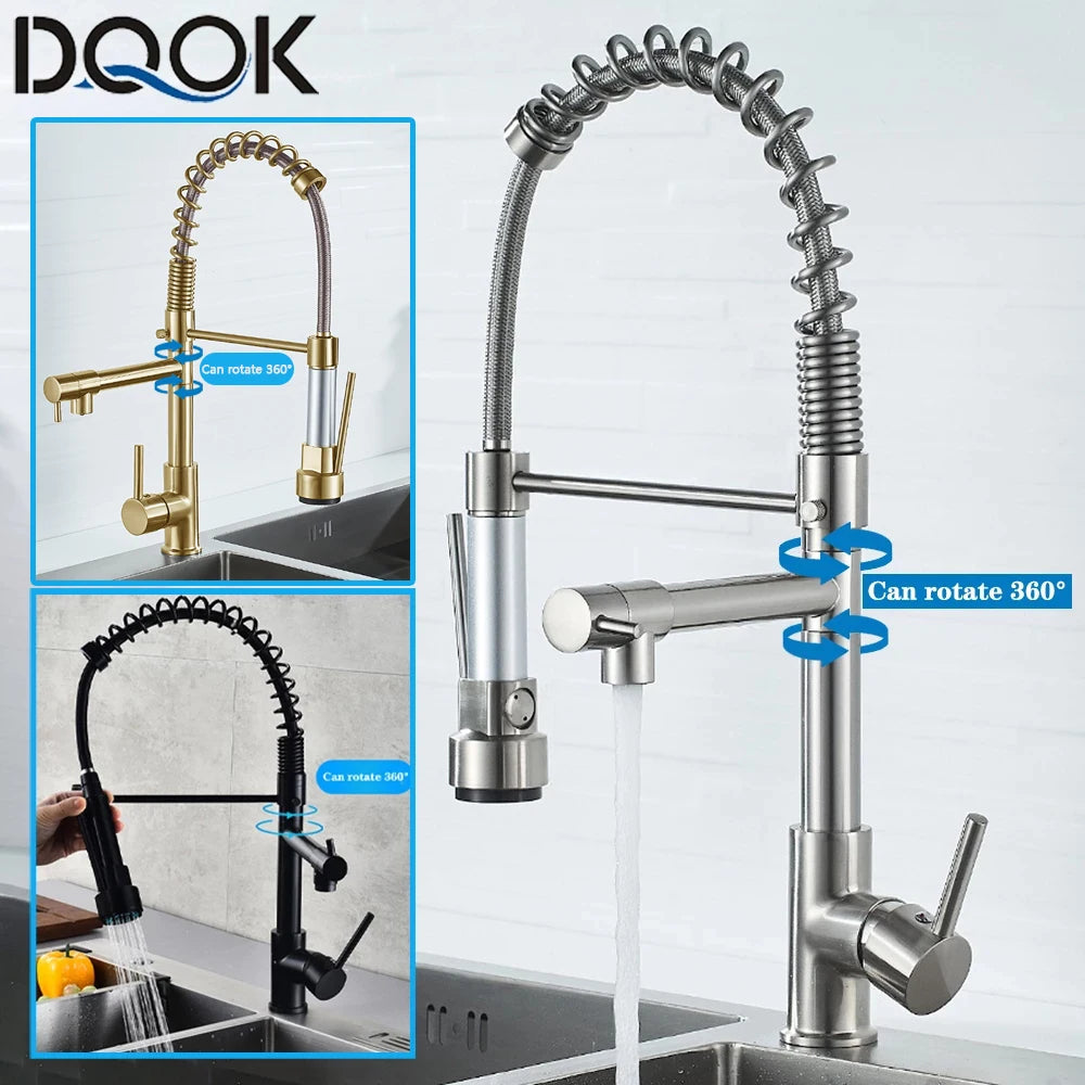 DQOK Spring Pull Down Kitchen Faucet With Dual Spout