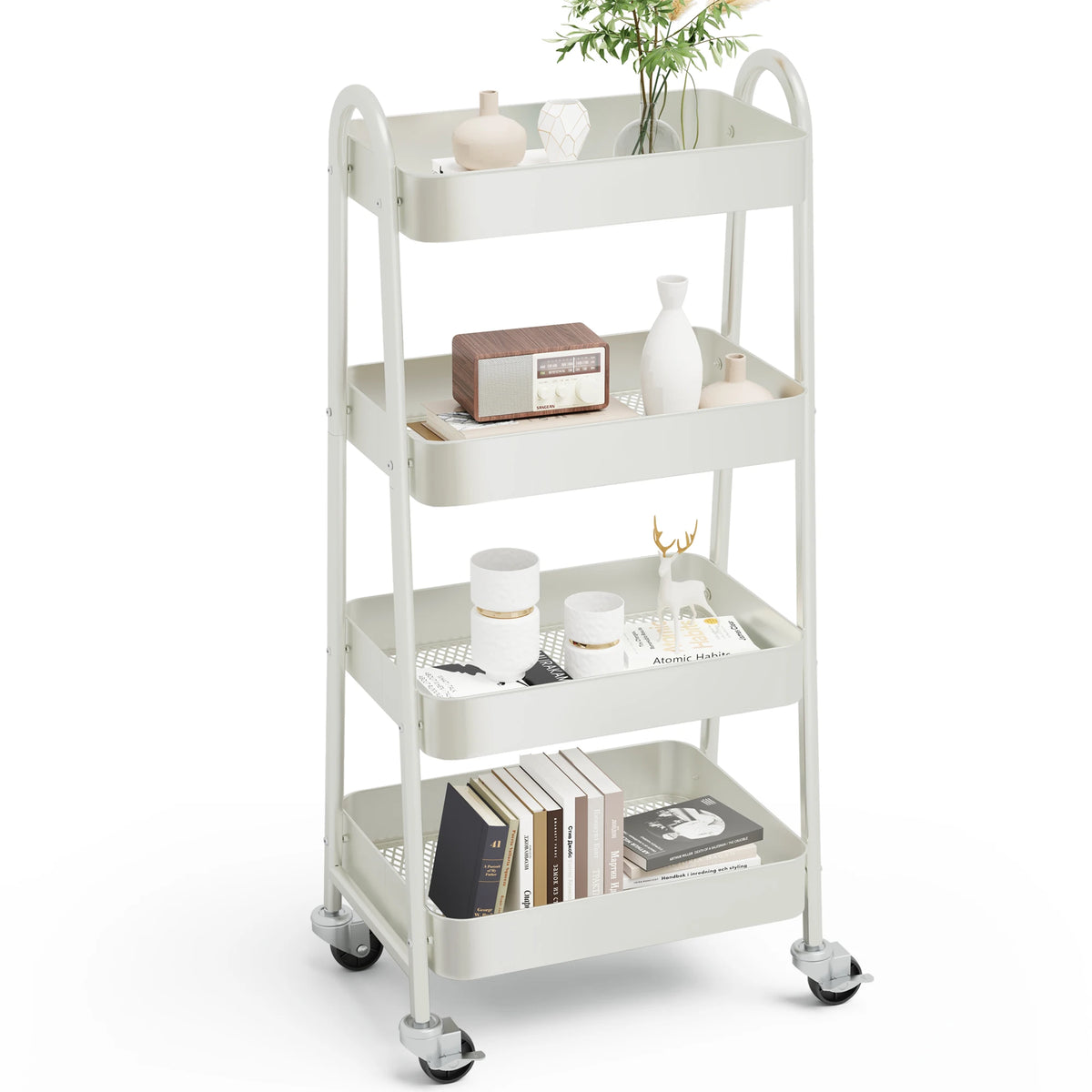 JHK Four Tier Rolling Storage Cart With Lockable Wheels For Home