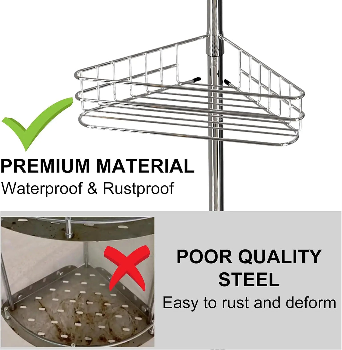 Four Layer Stainless Steel Bathroom Corner Shower Tension Pole Rack