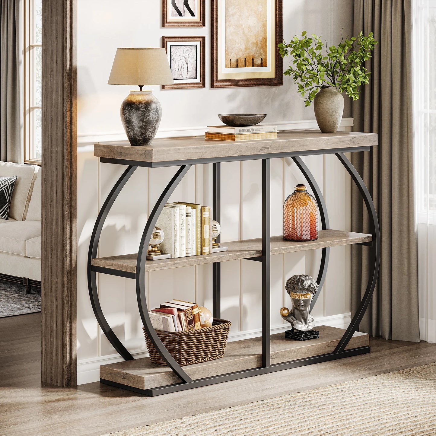 Tribesigns Industrial Console Table With Arched Metal Frame And Shelves