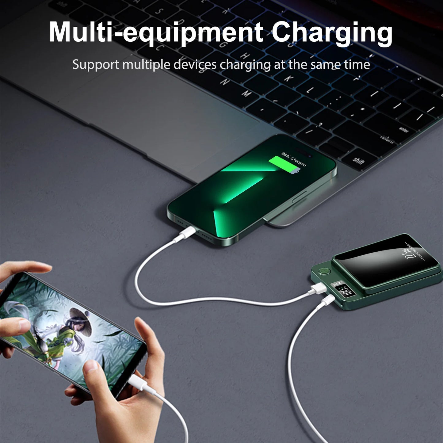 Portable 22.5W Wireless Power Bank With Solar and LED Display