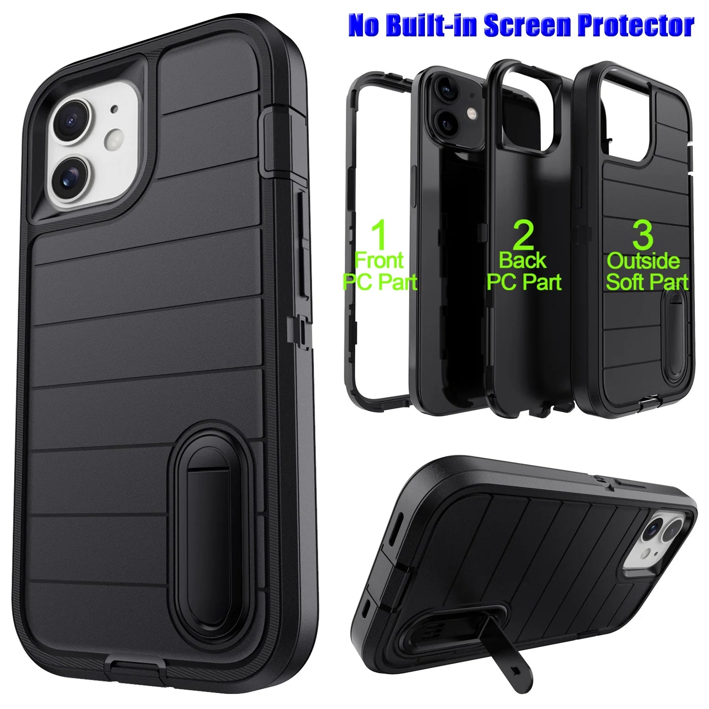 Rugged Hybrid Shockproof Kickstand Case For iPhone Series