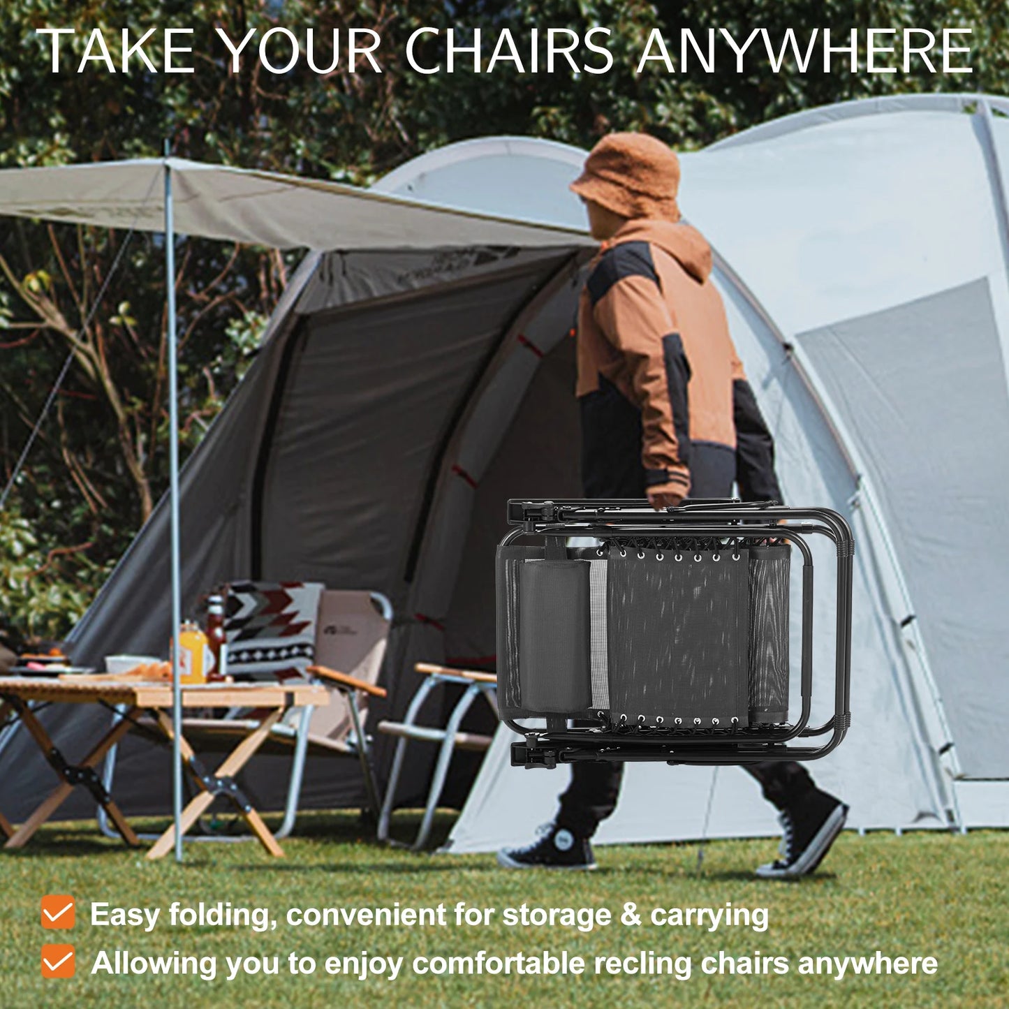 JHK Zero Gravity Portable Recliner Outdoor Lounge Chair Cup Holder