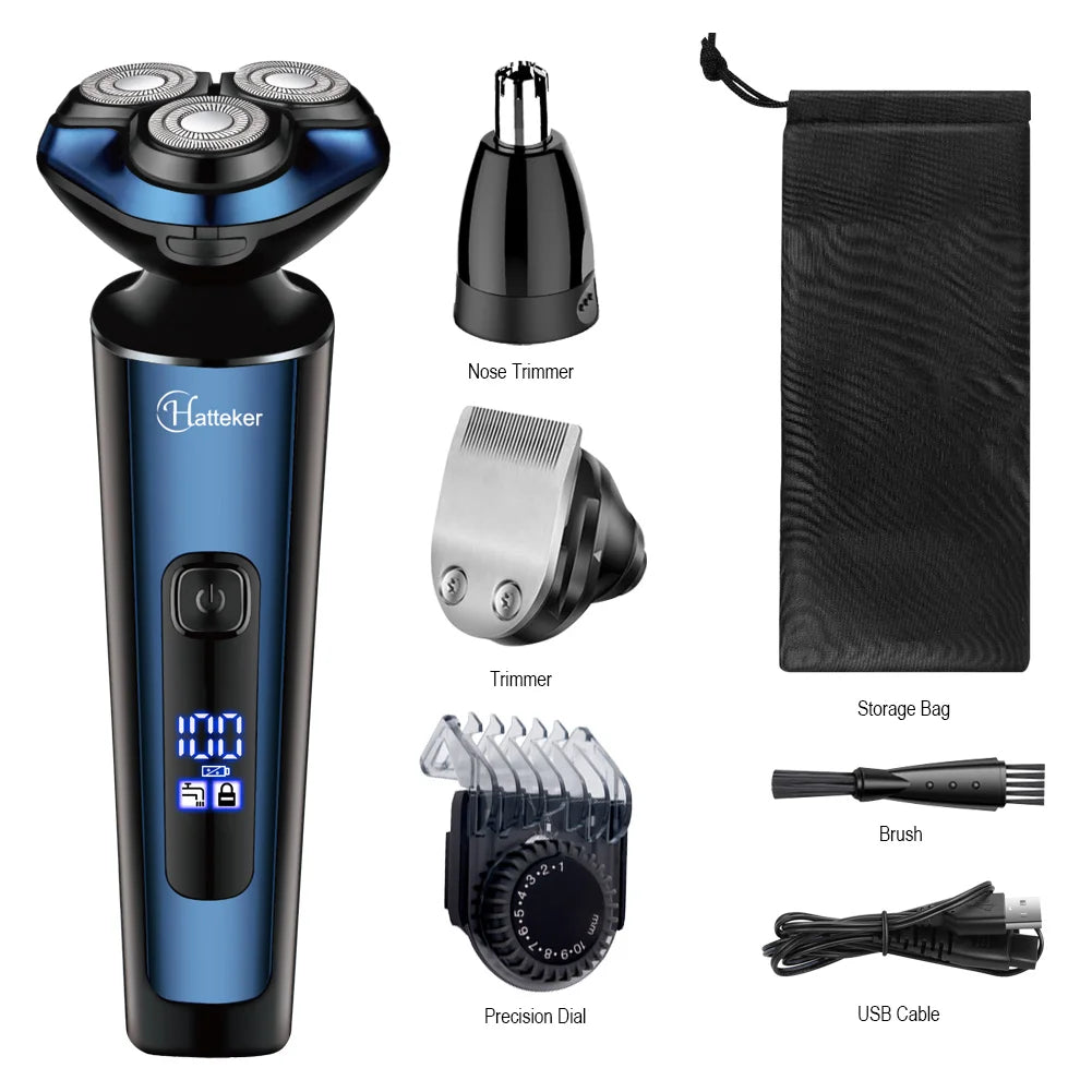 Hatteker 3-In-1 Rechargeable Men's Electric Shaver With Digital Display