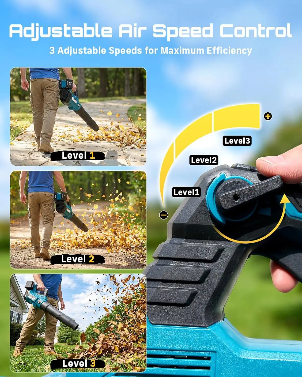 SeeSii Brushless Cordless Turbo Leaf Blower With Dual Battery Power