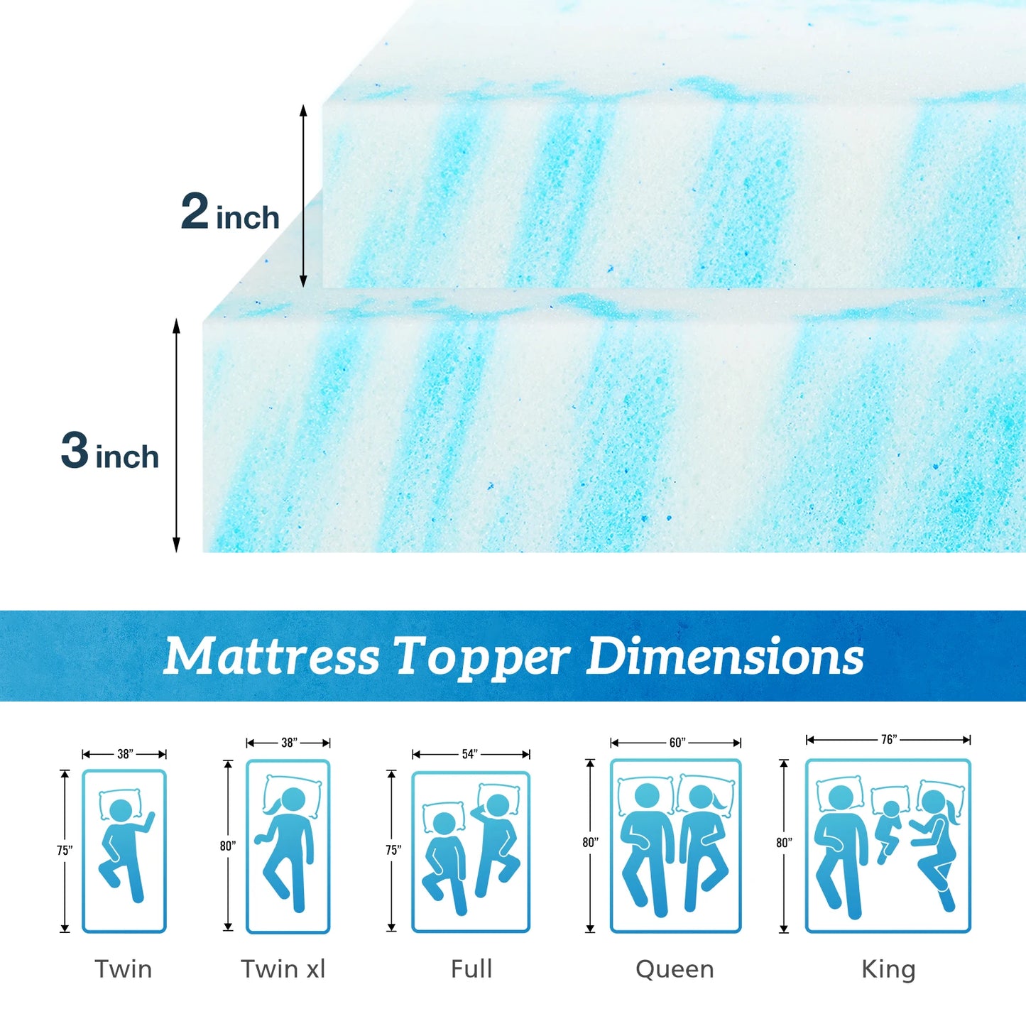 MCQ Memory Foam Gel Cooling Mattress Topper For Bed