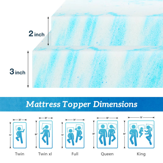 MCQ Memory Foam Gel Cooling Mattress Topper For Bed