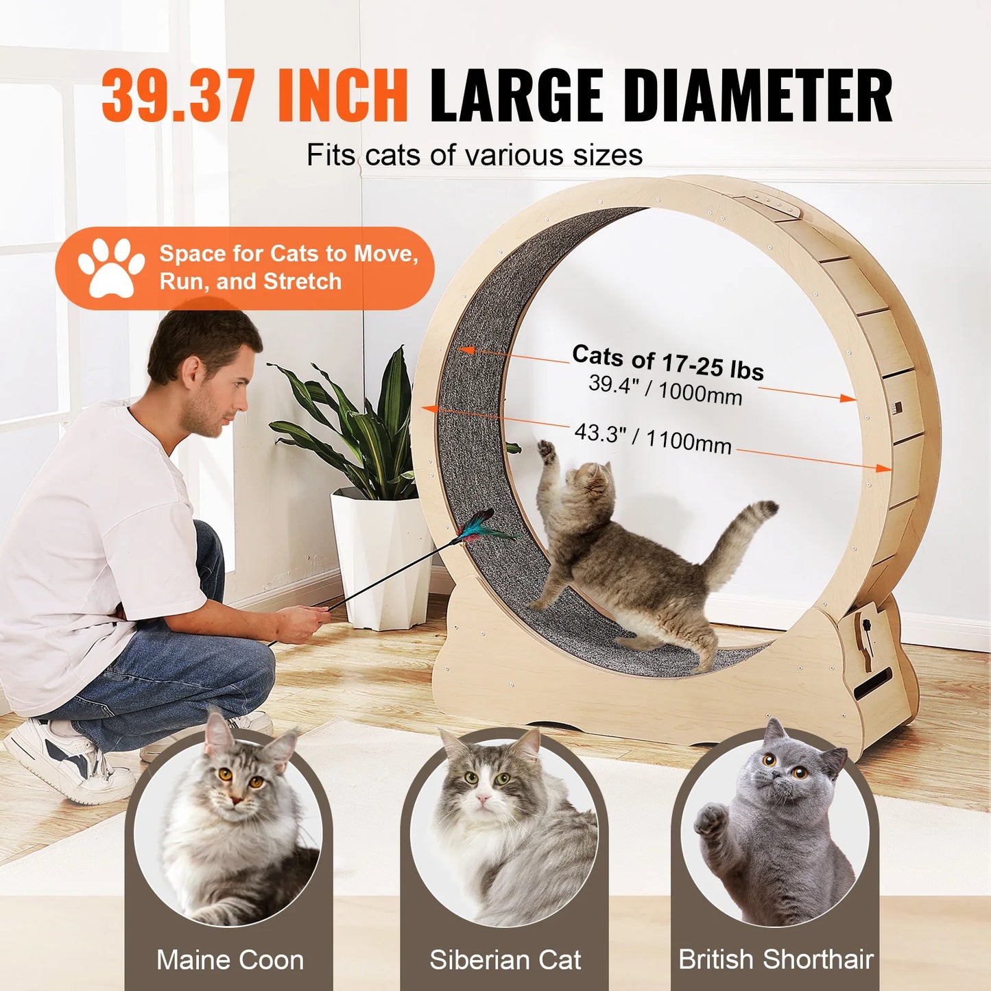 SucceBuy Wooden Cat Exercise Wheel Large Indoor Running Wheel