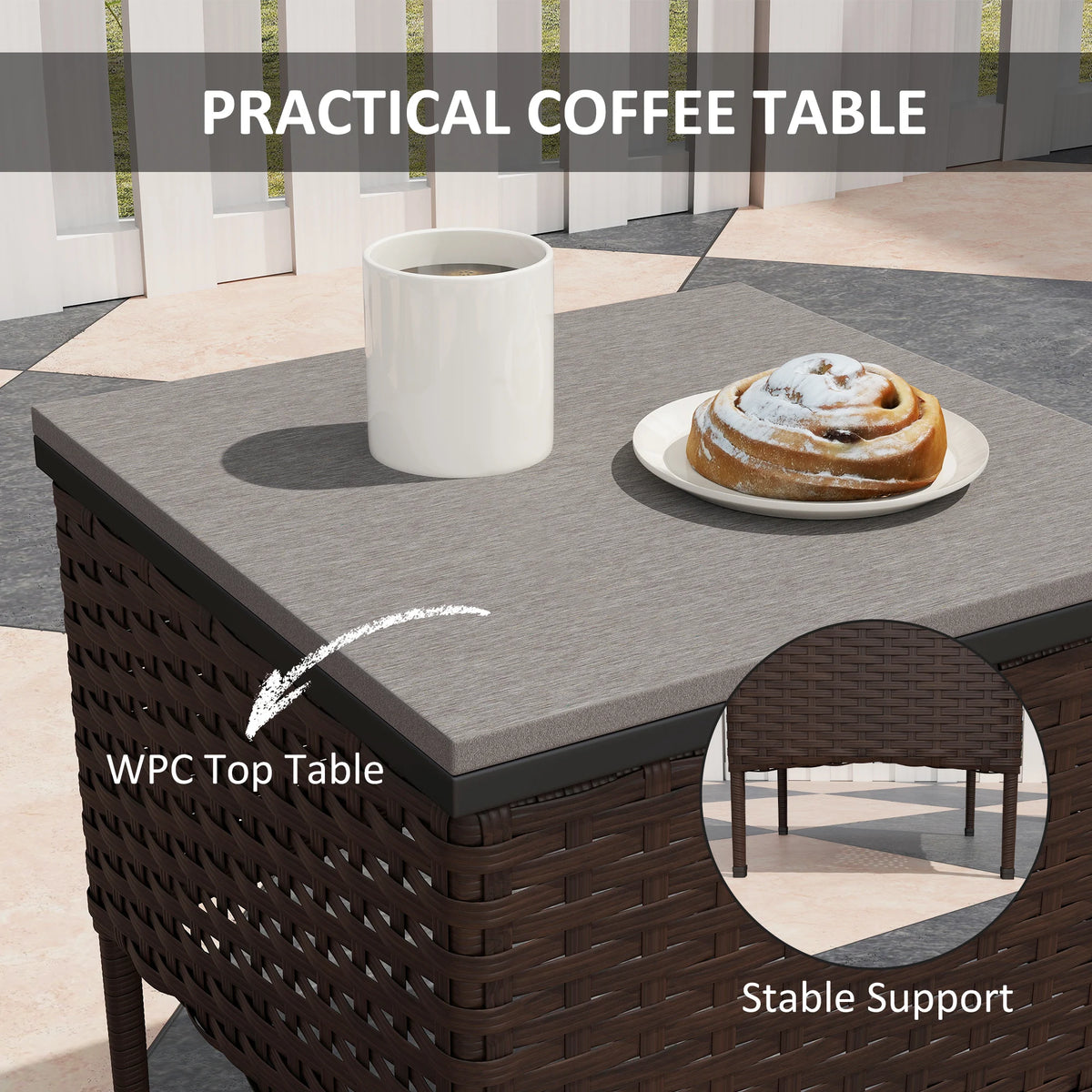 Outsunny Outdoor Rattan Patio Rocking Chairs And Coffee Table Set