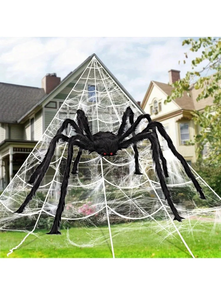 Giant Spider And Stretchy Web Halloween Outdoor Decoration Set