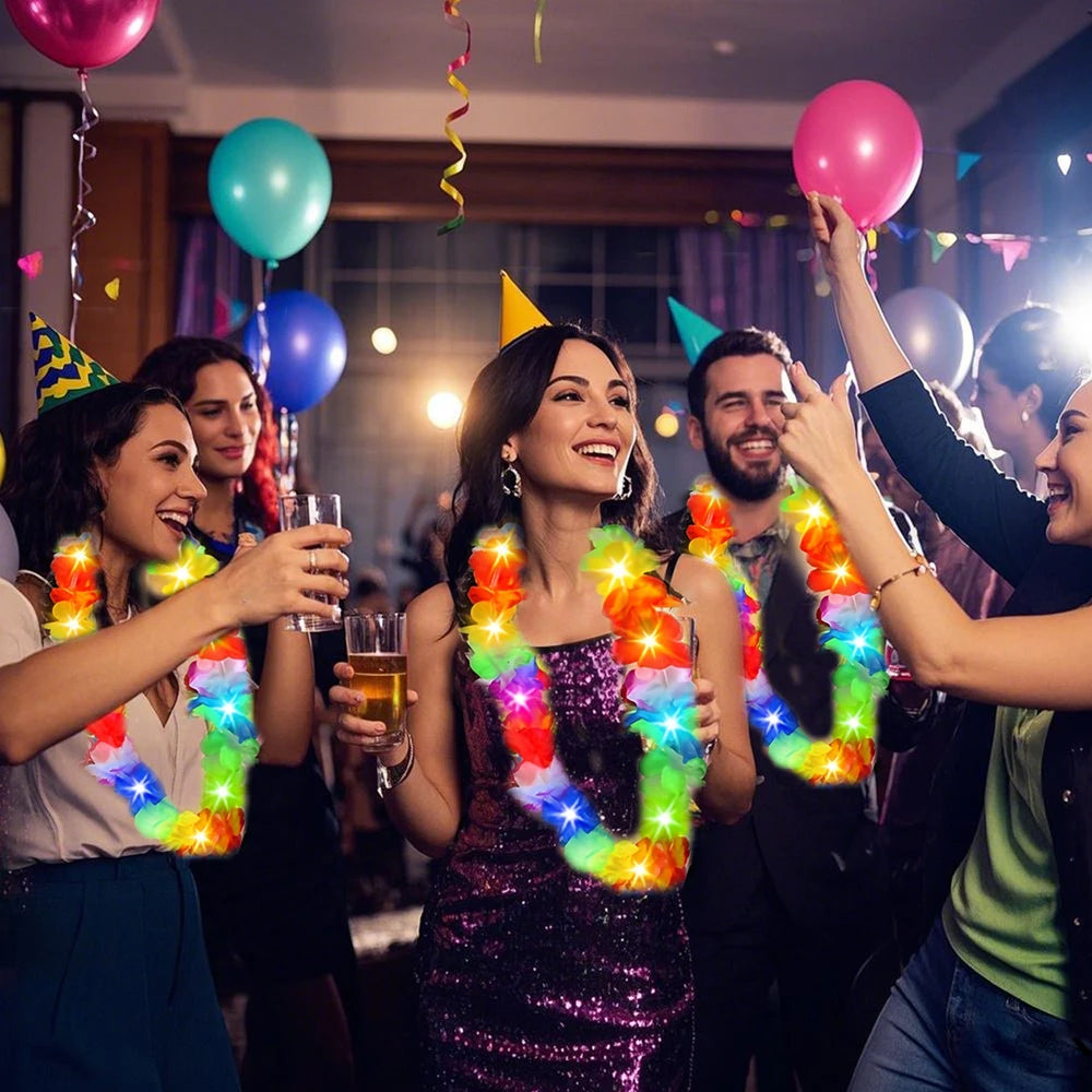 LED Hawaiian Flower Necklace Party Lei For Tropical Celebrations