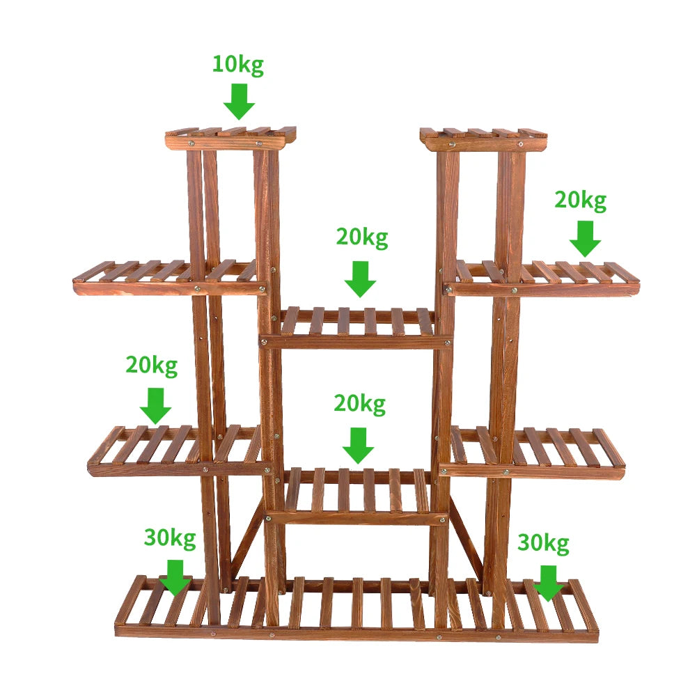 11 Tier Wood Plant Stand Carbonized Display Shelf For Garden