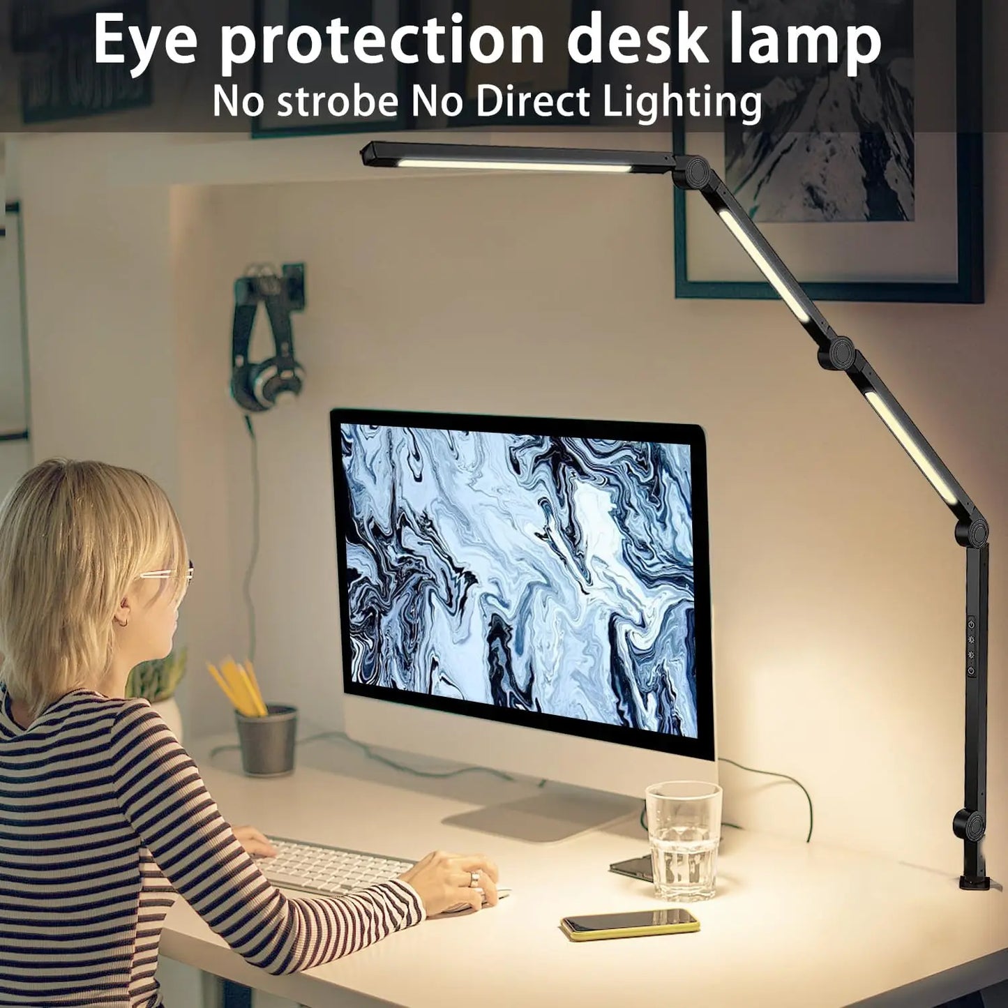 LED Desk Lamp With Clamp Swing Arm Four Color Modes