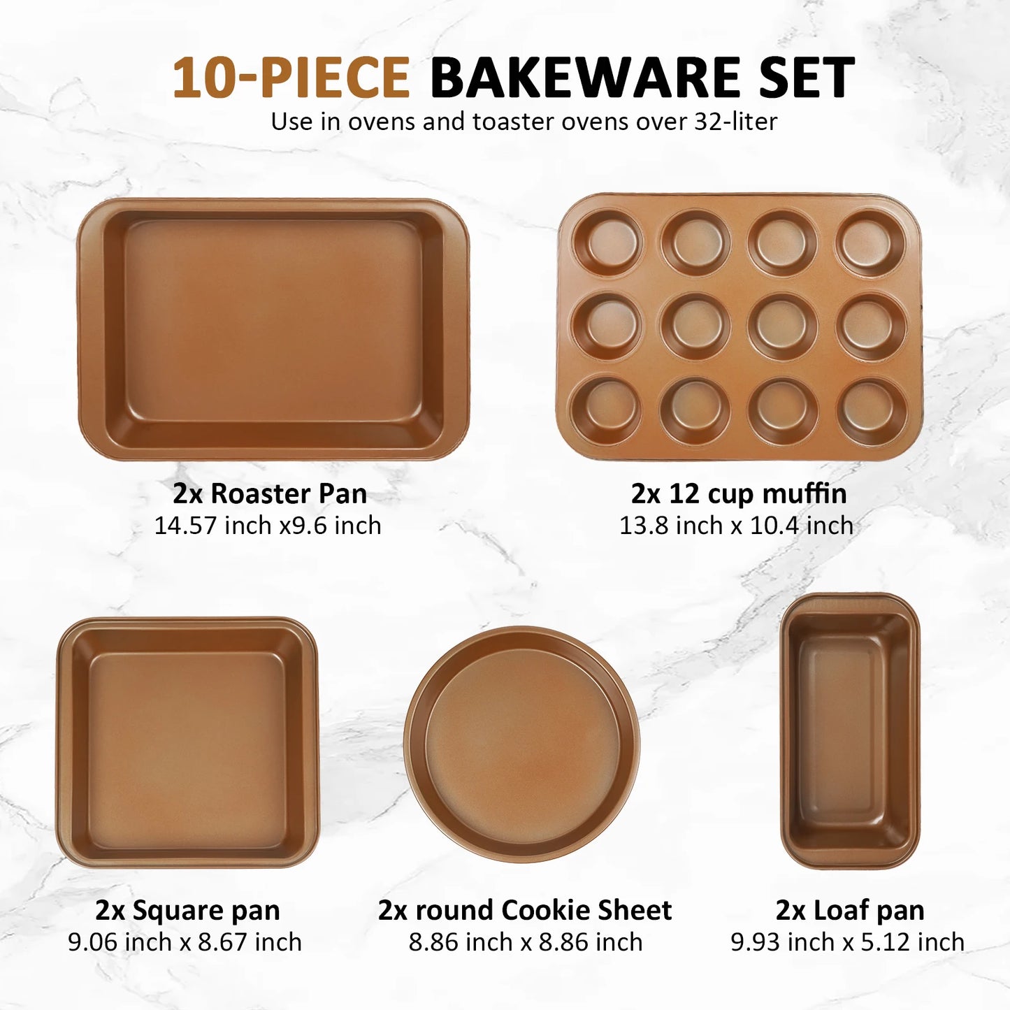 Koomade 10Pcs Nonstick Copper Carbon Steel Bakeware Set