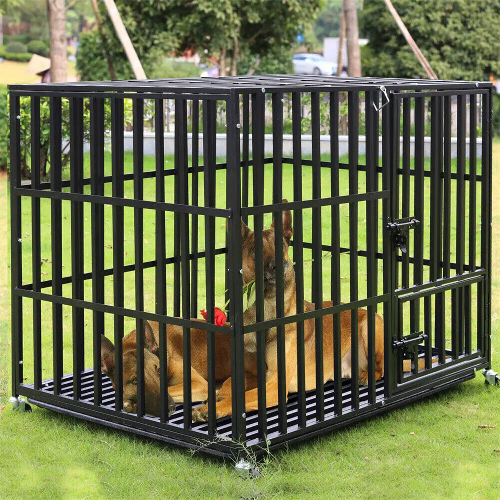 Bingopaw Heavy Duty Metal Dog Crate With Lockable Wheels Tray