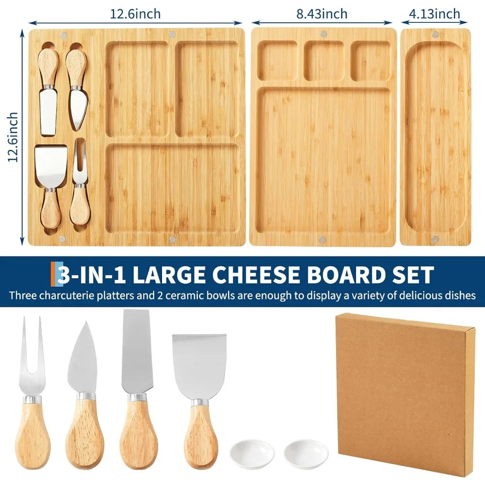 Bamboo Cheese Board Set With Fork And Scoop For Serving