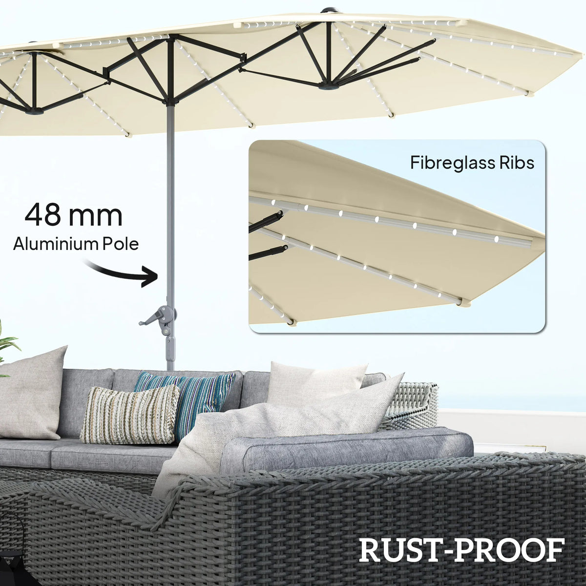 Outsunny Solar LED Patio Umbrella With UV Protection And Shade