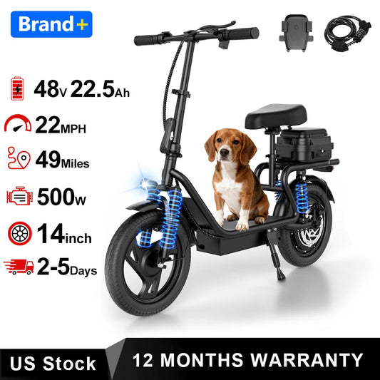 AOVOPRO 500W Foldable Electric Bicycle 28 Mile Range 22 MPH