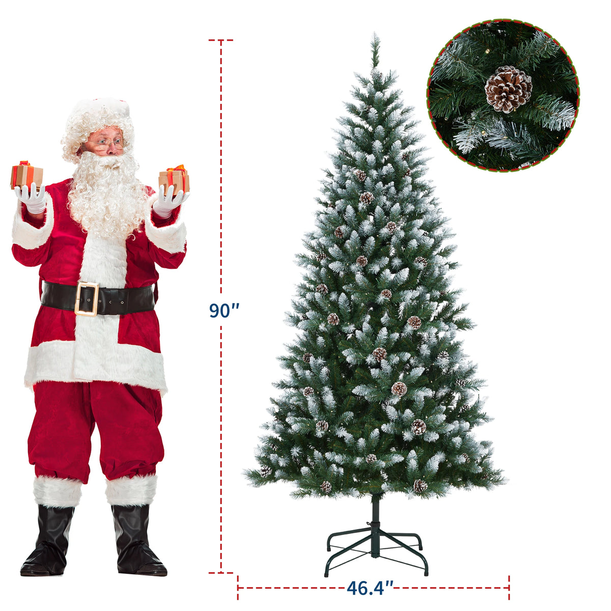 Prelit Slim Pencil Christmas Tree With Flocked Branches And Pinecones