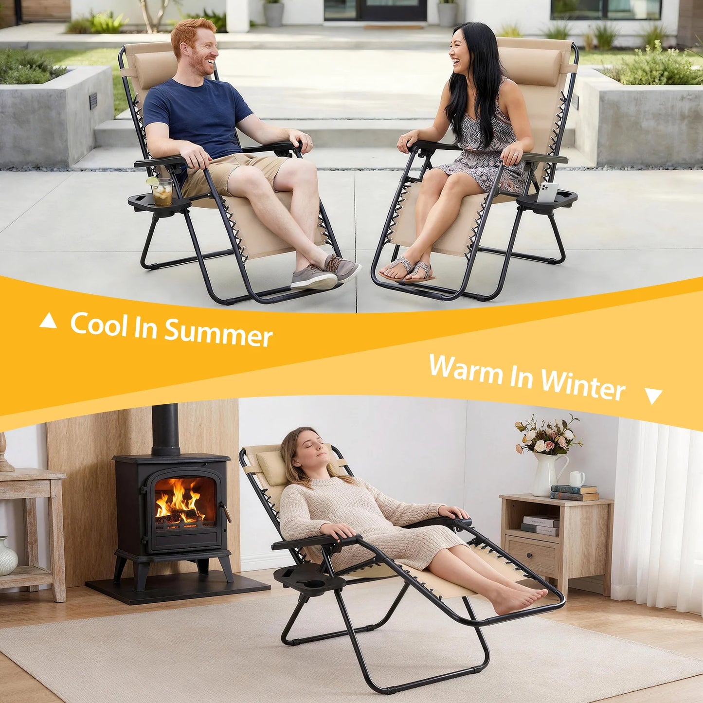 JHK Portable Zero Gravity Recliner Chairs Outdoor With Cup Holders