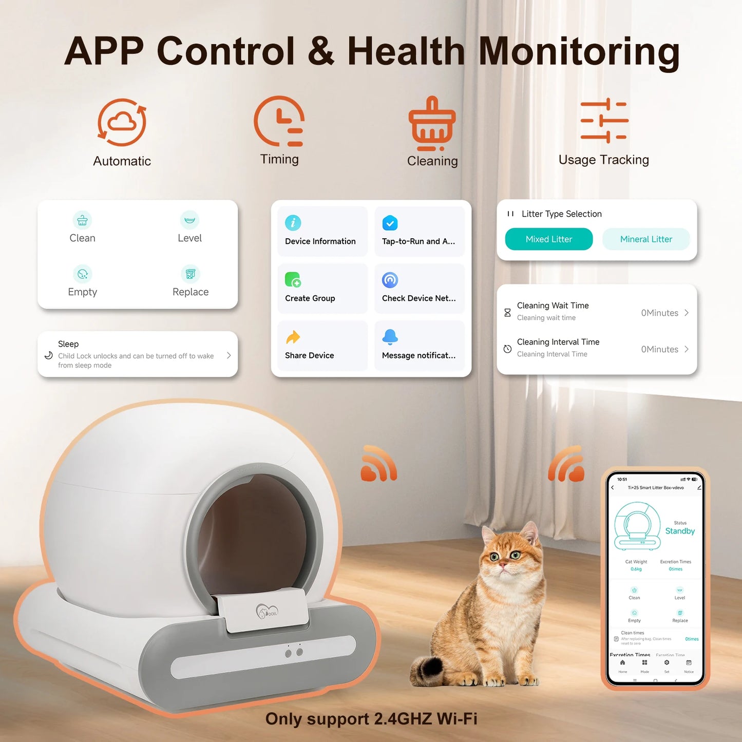DOEL Self-Cleaning Cat Litter Box With App Control 2.4G WiFi
