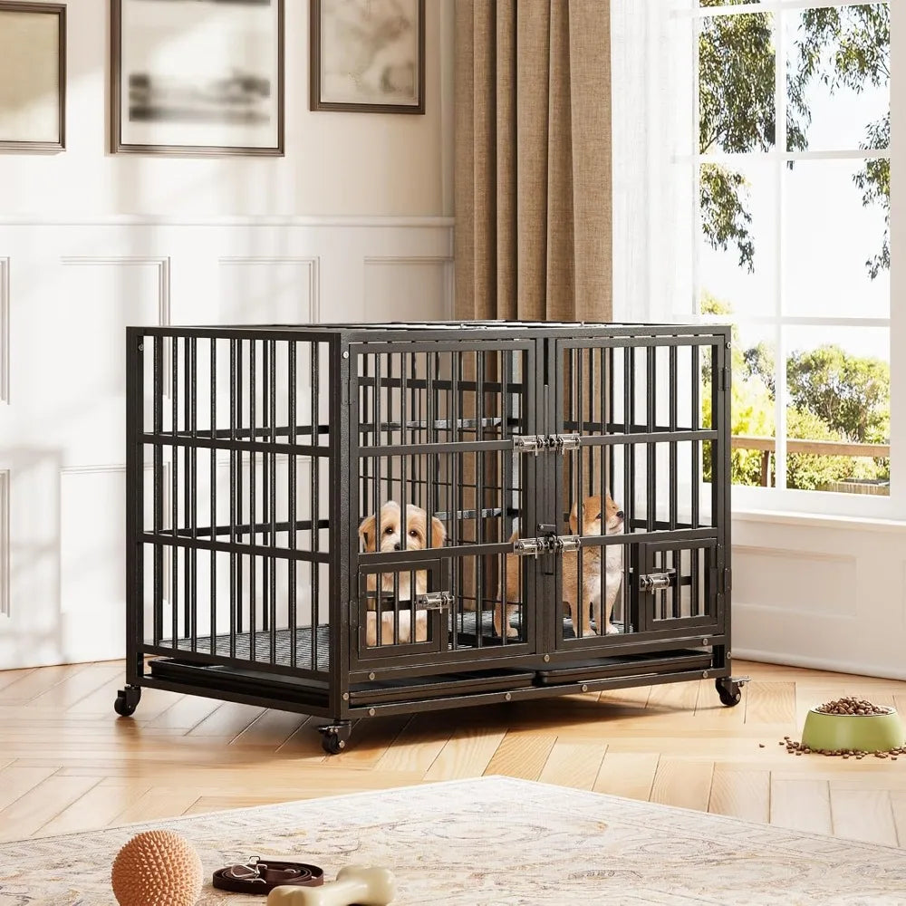 Garvee Heavy Duty Metal Dog Crate Featuring Removable Tray Locks