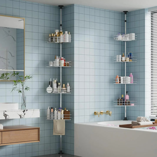 Four Layer Stainless Steel Bathroom Corner Shower Tension Pole Rack