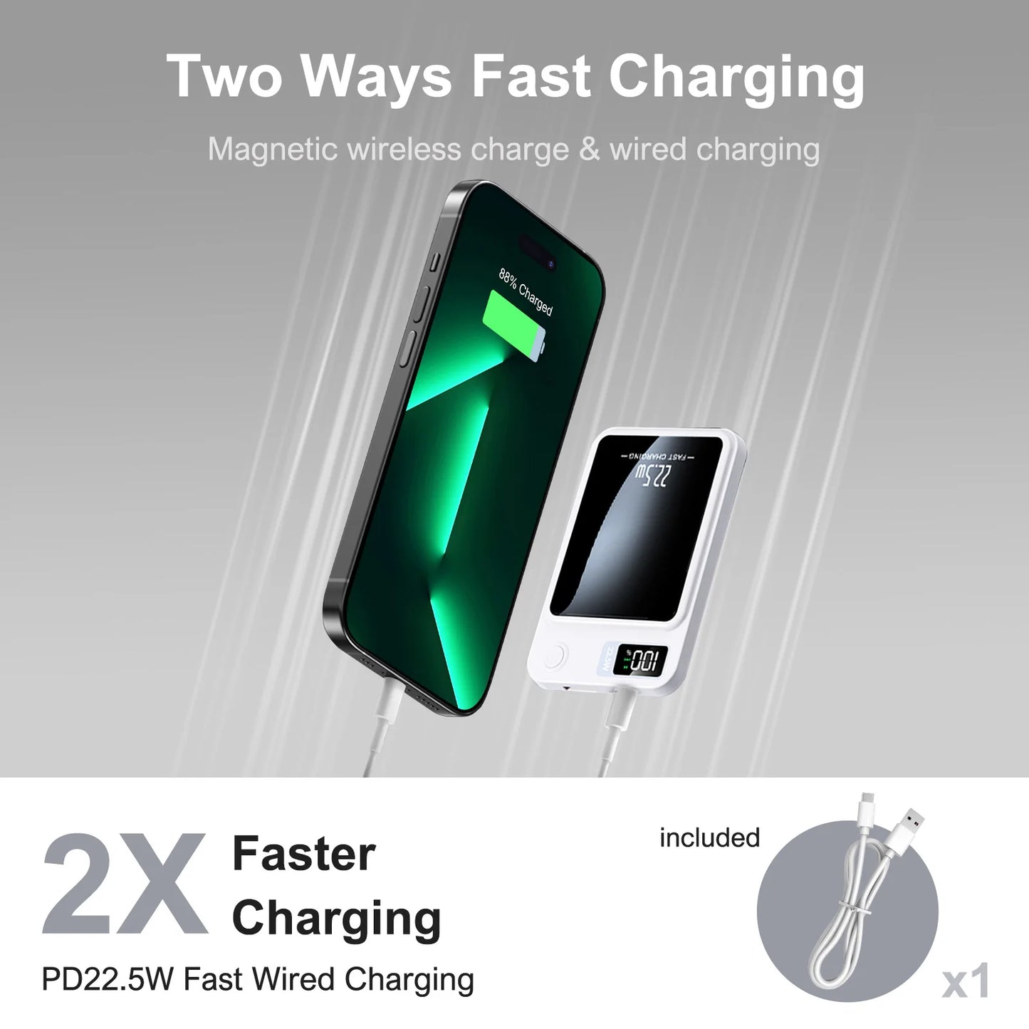 Portable 22.5W Wireless Power Bank With Solar and LED Display