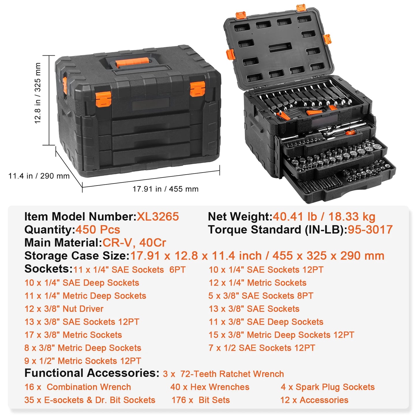 SucceBuy 450 Piece Mechanics Tool Set and Socket Set