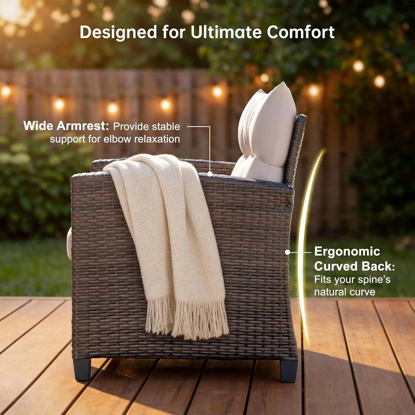 All-Weather Outdoor Patio Rattan Conversation Set With Glass Coffee Table