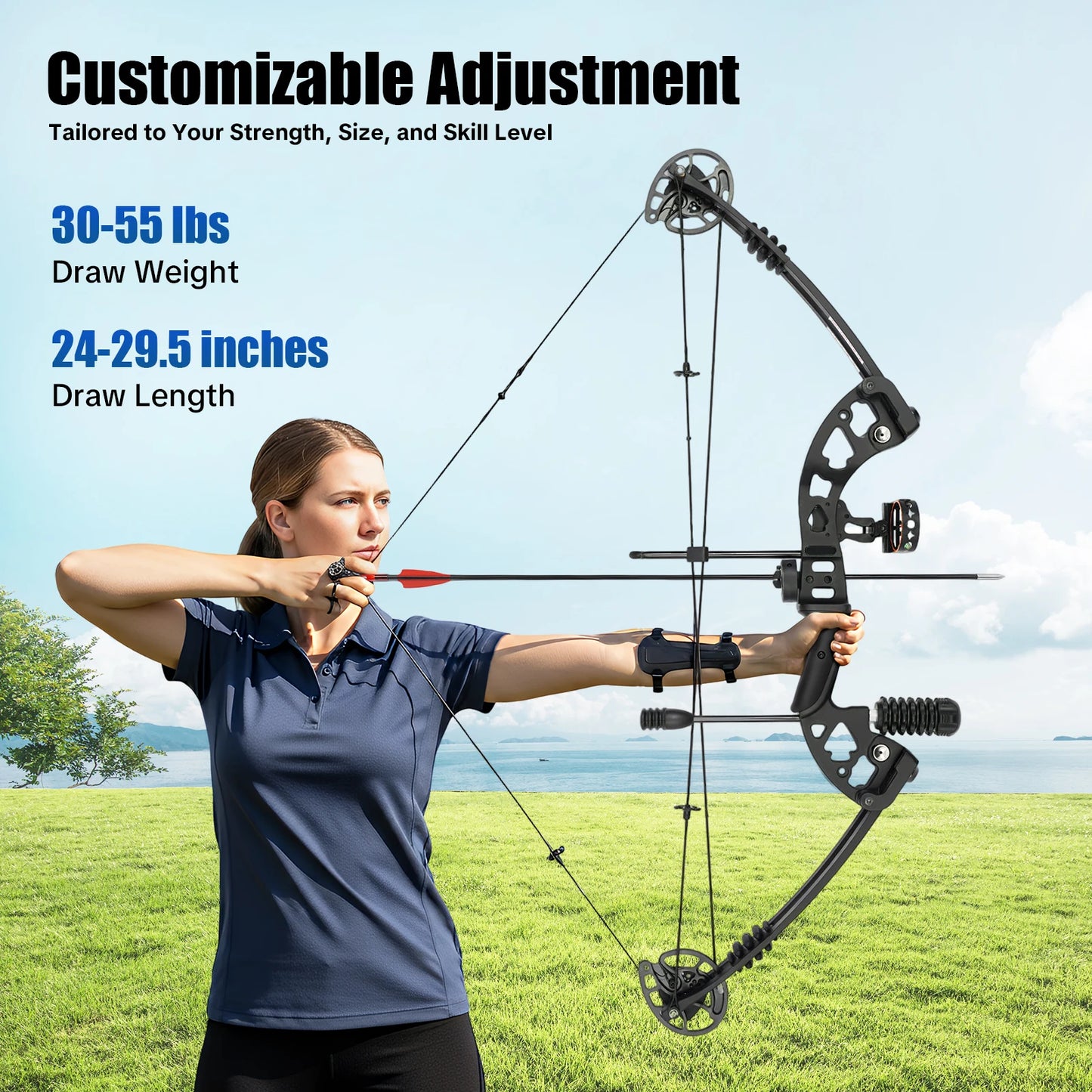 Compound Bow Hunting Kit With 12 Arrows And Adjustable Draw