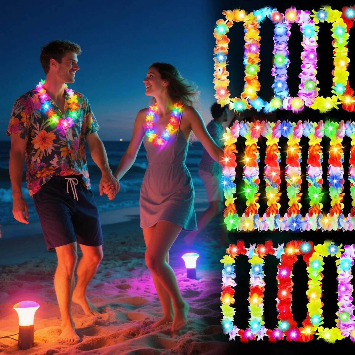 LED Hawaiian Flower Necklace Party Lei For Tropical Celebrations