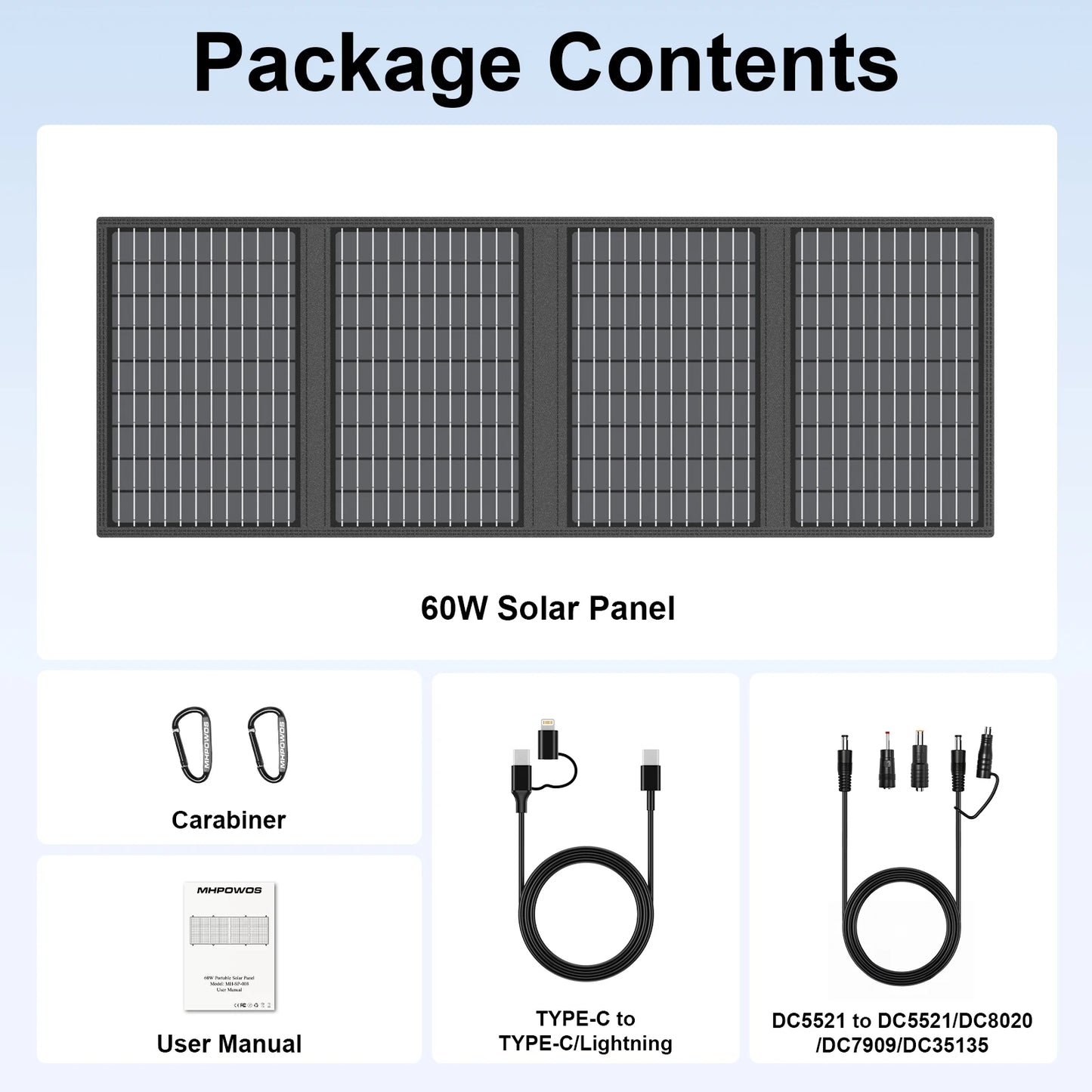 MHPOWOS Solar Battery Charger Foldable Panel USB C DC Output
