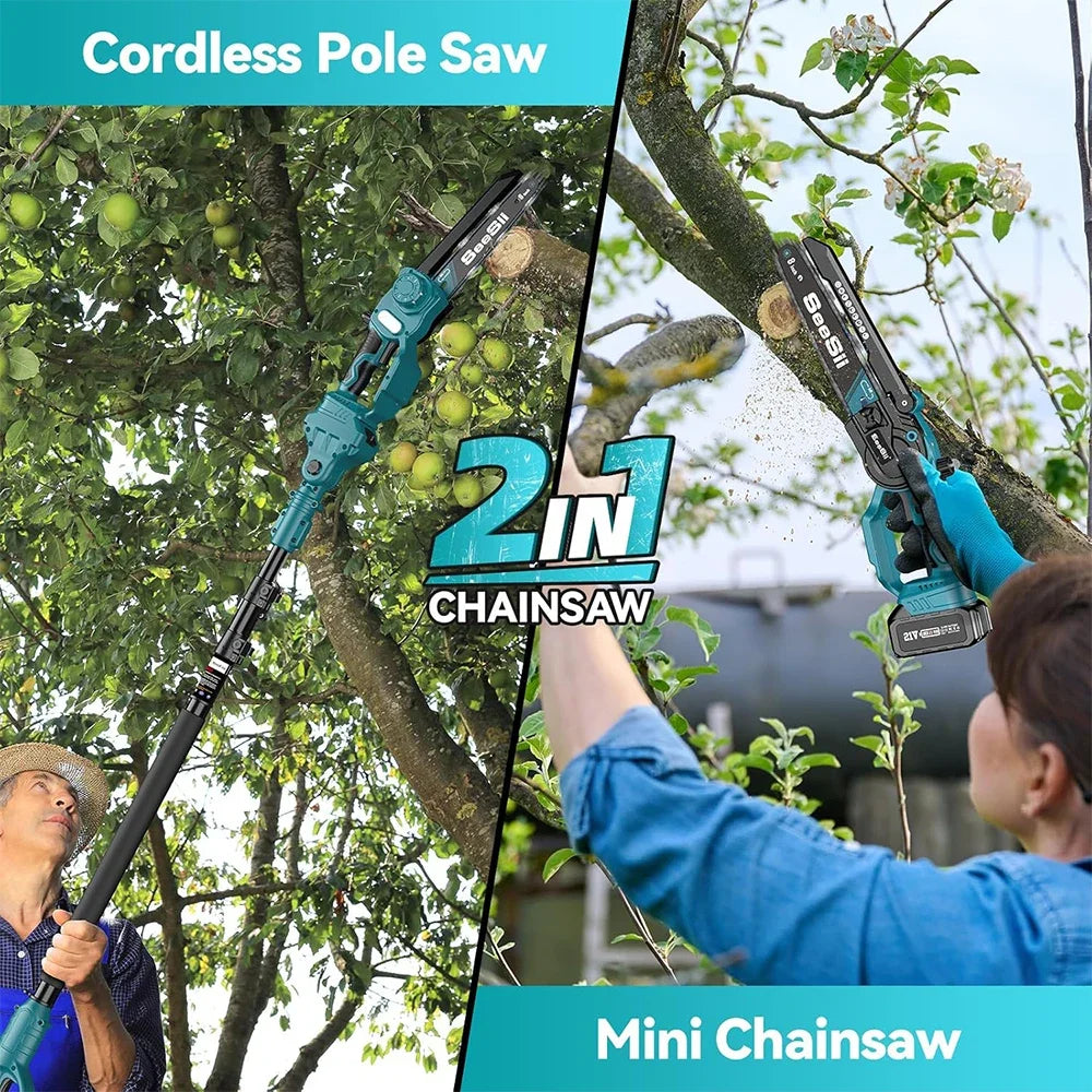 Seesii 2-In-1 Cordless Pole Saw And Mini Chainsaw Extension Pole