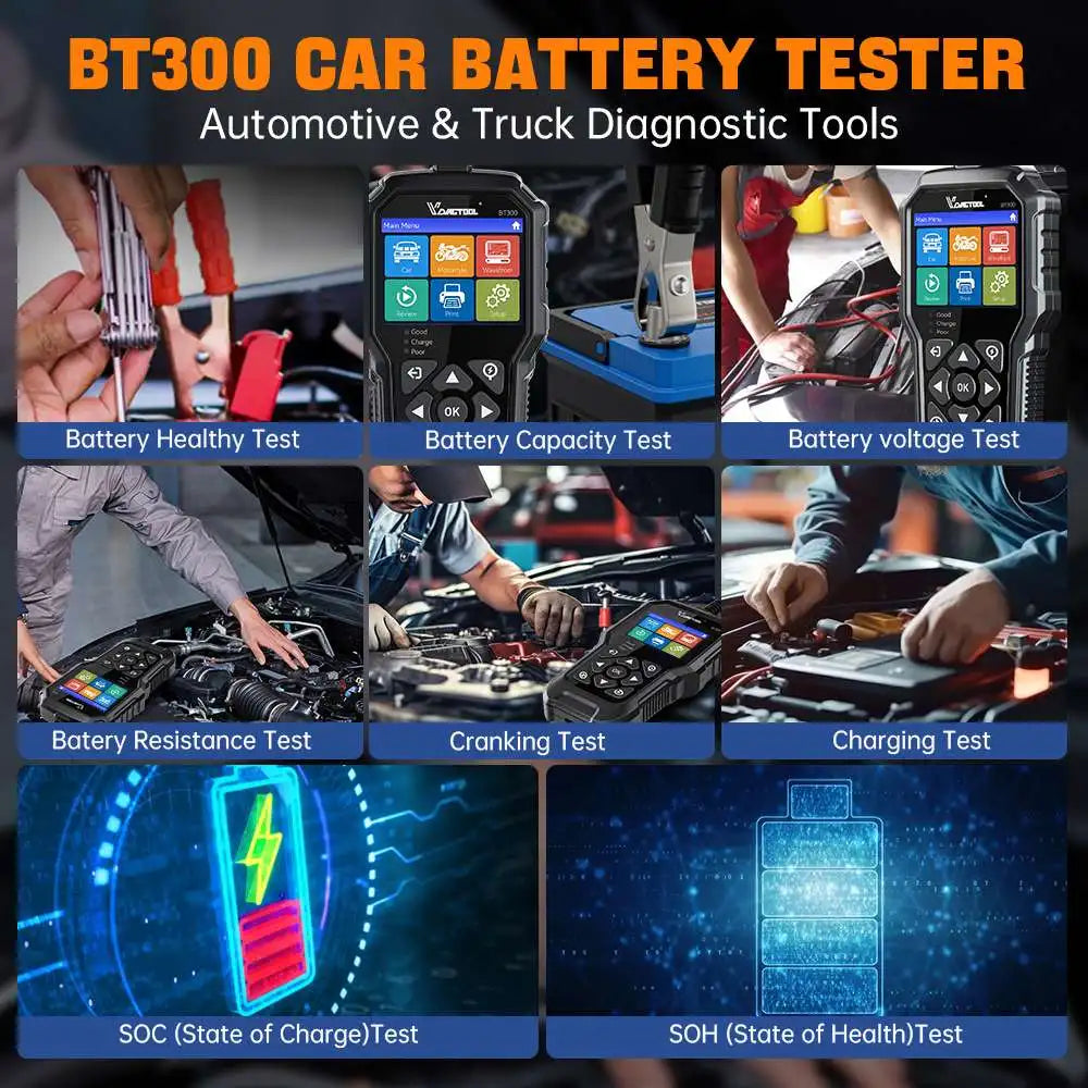 2026 New VDIAGTOOL BT300 5-3000 CCA  Car Battery Tester 6V/12V Battery System Detect Auto Battery Analyzer Car Battery Tool