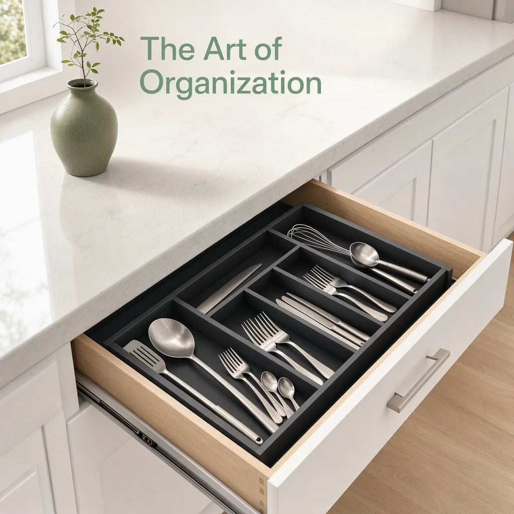 Expandable Bamboo Drawer Organizer For Kitchen Utensils And Silverware Storage