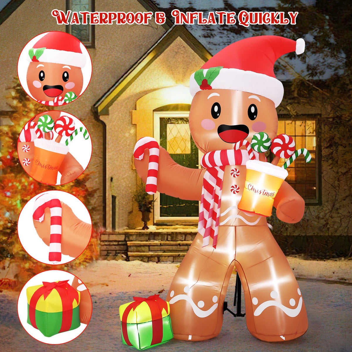 HiMISS Lighted Inflatable Gingerbread Man Christmas Yard Decoration