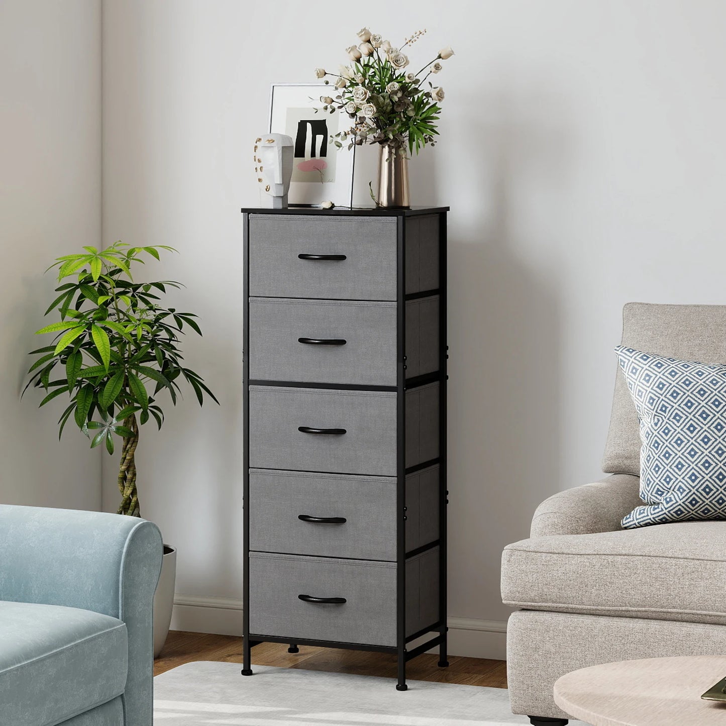 JHK Five Drawer Fabric Cabinet For Living Room Storage