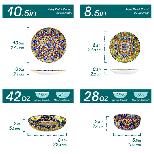 Malacasa 24 Piece Bohemian Ceramic Dinnerware Set Plates