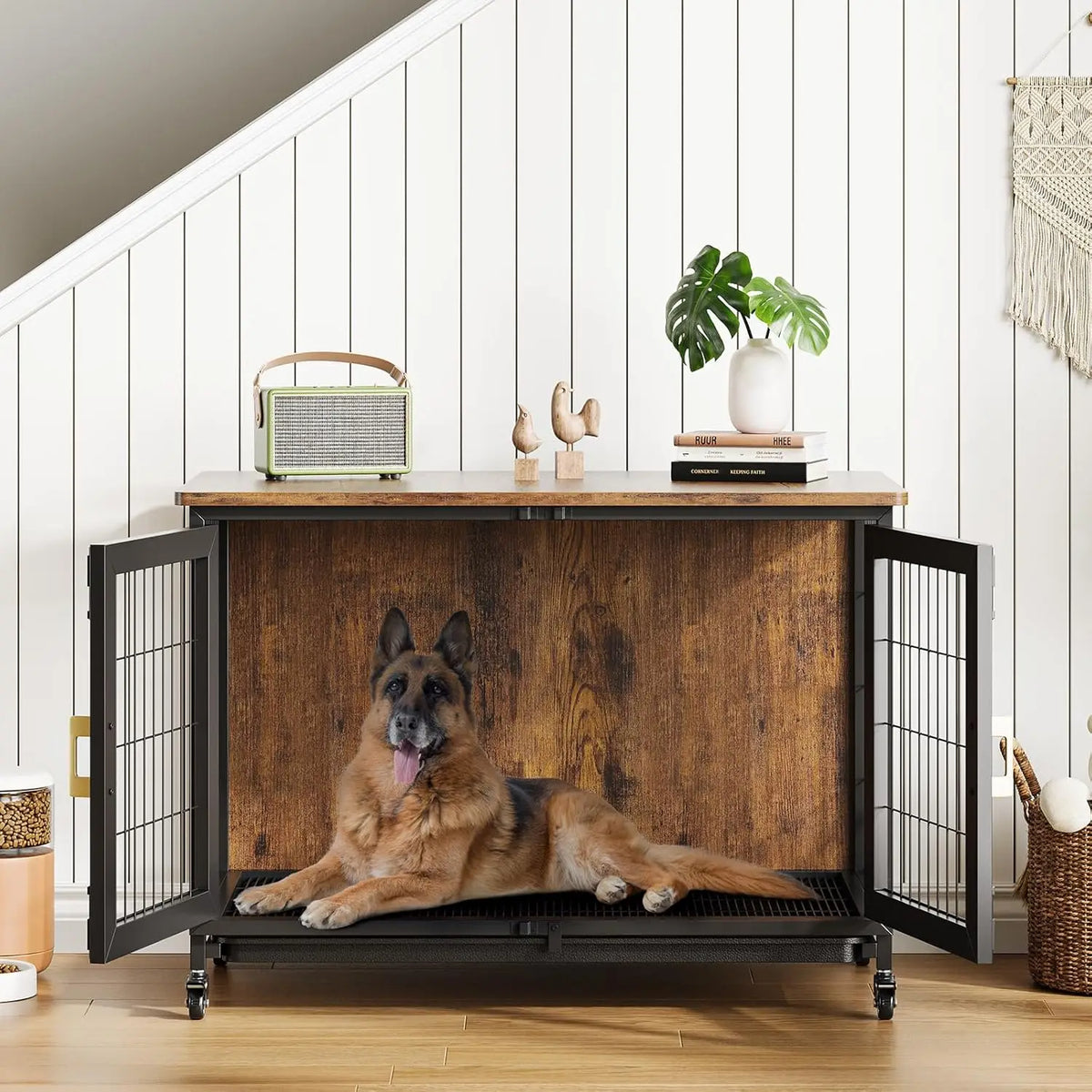 HiMISS Wooden Dog Crate Furniture With Heavy Duty Steel Frame